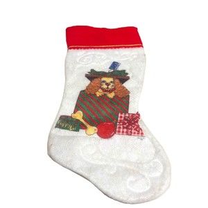 Vintage "PUPPY LOVE" DOG Christmas Stocking Felt SPANIEL Present 17" READ